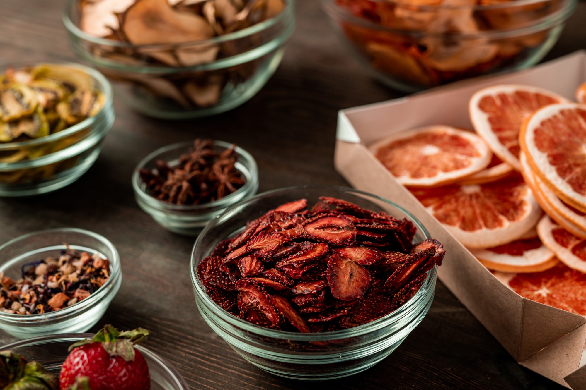 Various dried fruits in bowls